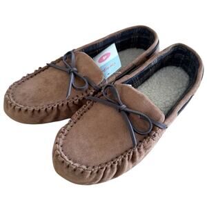 Cat & Jack Slippers Boys Size 4 Chestnut Brown Loafer Slip-on Sherpa Faux Fur